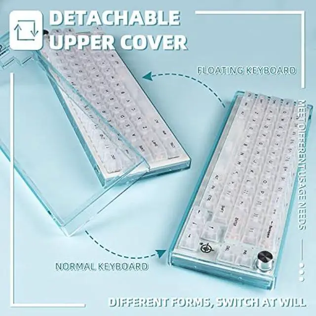 Alt view image 2 of 7 - 65% Hot-Swap Wired Mechanical Gaming Keyboard Programmable with Transparent 66 Key Full Side RGB OWERTY Linear Ice White Switch Custom Coiled C to A Cable Media Knob 2-IN-1 Case for WIN/PC/MAC(White)