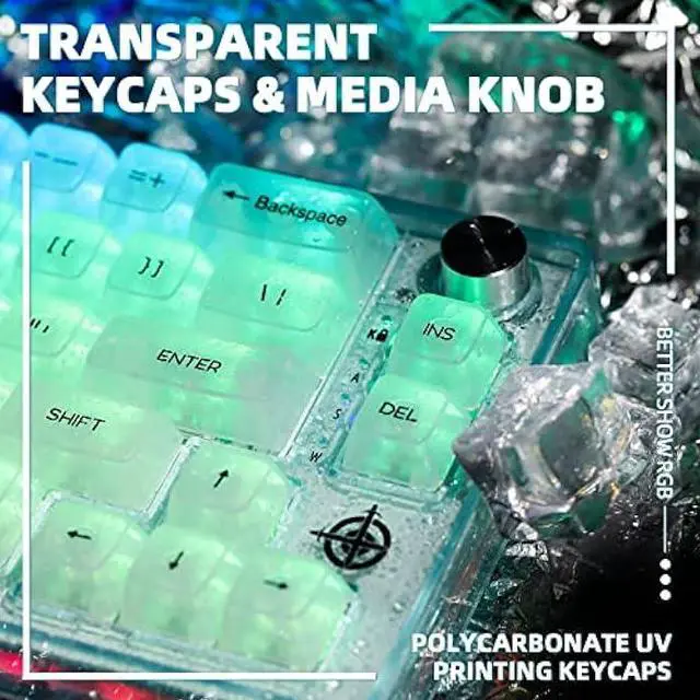 Alt view image 4 of 7 - 65% Hot-Swap Wired Mechanical Gaming Keyboard Programmable with Transparent 66 Key Full Side RGB OWERTY Linear Ice White Switch Custom Coiled C to A Cable Media Knob 2-IN-1 Case for WIN/PC/MAC(White)