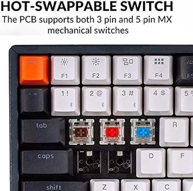 Alt view image 4 of 7 - Keychron K2 Wireless Bluetooth/USB Wired Gaming Mechanical Keyboard, Hot-swappable 75% Layout 84 Keys RGB LED Backlight, Aluminum Frame for Mac Windows, Gateron G Pro Brown Switch, Version 2