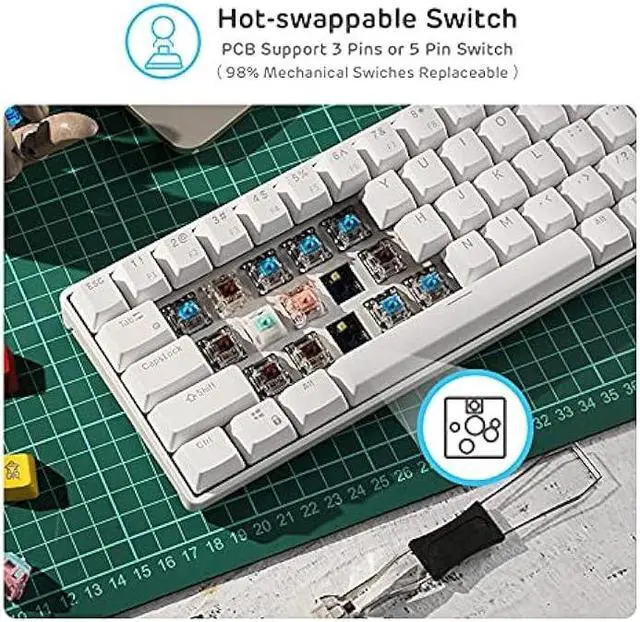 Alt view image 4 of 6 - RK ROYAL KLUDGE RK61 Wireless 60% Triple Mode BT5.0/2.4G/USB-C Mechanical Keyboard, 61 Keys Bluetooth Mechanical Keyboard, Compact Gaming Keyboard with Software (Hot Swappable Blue Switch, White)