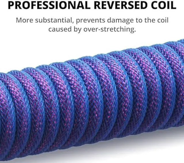 Alt view image 2 of 6 - GUNMJO Pro Custom Coiled USB C Cable for Gaming Keyboard, Double-Sleeved Mechanical Keyboard Cable with Detachable Metal Aviator, 1.5M USB-C to USB-A, Nebula Color