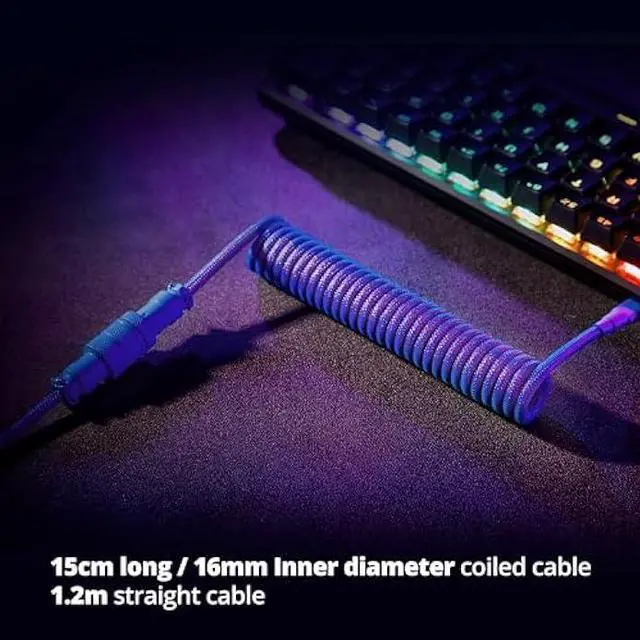 Alt view image 5 of 6 - GUNMJO Pro Custom Coiled USB C Cable for Gaming Keyboard, Double-Sleeved Mechanical Keyboard Cable with Detachable Metal Aviator, 1.5M USB-C to USB-A, Nebula Color