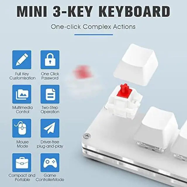 Alt view image 2 of 6 - Ecarke USB Mini 3-Key OSU Keypad Hotswap One Handed Mechanical Gaming Keyboard Programming Macro Cherry Switch RGB Backlit Mini USB Keypad for Windows Mac macros or Rhythm Games