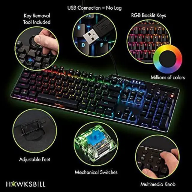 Alt view image 2 of 7 - Hawksbill Scorpion V1 Wired Mechanical Gaming Keyboard  Tactile & Clicky  Brilliant RGB Lighting Compact Form Factor Customizable Keys & Multimedia Function 104 Keys