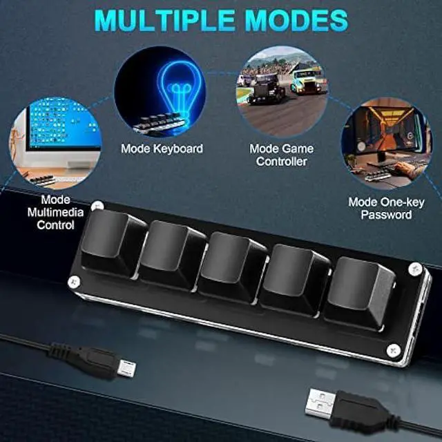 Alt view image 5 of 7 - Ecarke Upgrade Black 5 Keys Mini Macro Mechanical Keyboard Gaming Keypad Hot Swap Game Keyboards USB Data Cable for Windows Mac OSU HID Standard Keyboard Cherry Shaft & RGB LED