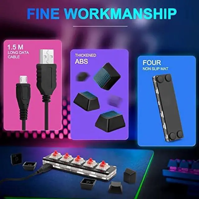 Alt view image 6 of 7 - Ecarke Upgrade Black 5 Keys Mini Macro Mechanical Keyboard Gaming Keypad Hot Swap Game Keyboards USB Data Cable for Windows Mac OSU HID Standard Keyboard Cherry Shaft & RGB LED