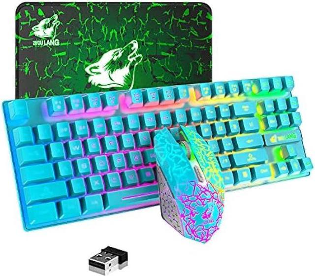 Wireless Gaming Keyboard and Mouse Combo Set With Mouse Pad Rainbow Color  Backlit USB Keyboard RGB LED Keyboard For PC Gamer