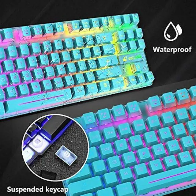 Alt view image 5 of 6 - Wireless Gaming Keyboard and Mouse Combo, Rainbow Backlit Rechargeable 3800mAh Battery, 87-Key Mechanical Feel Keyboard, RGB Gaming Quiet Mouse and Mouse Pad for PC Gamers (Blue)