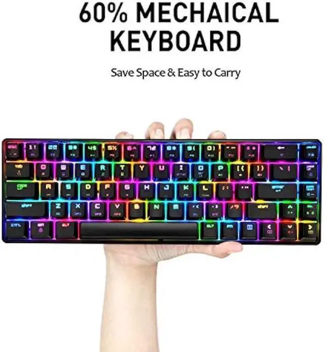Alt view image 2 of 7 - Mechanical Gaming Keyboard 18 Chroma RGB Backlit Keyboard with Type C Brown Switches 68 Keys Anti-ghosting Wired Gaming Keyboard for PC/Mac Gamer, Typist, Tactile
