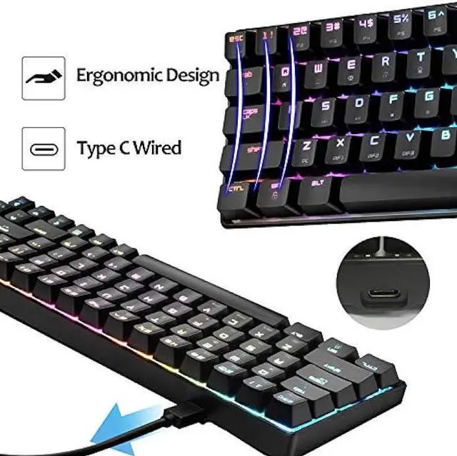 Alt view image 4 of 7 - Mechanical Gaming Keyboard 18 Chroma RGB Backlit Keyboard with Type C Brown Switches 68 Keys Anti-ghosting Wired Gaming Keyboard for PC/Mac Gamer, Typist, Tactile