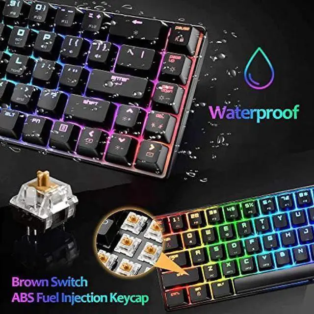 Alt view image 6 of 7 - Mechanical Gaming Keyboard 18 Chroma RGB Backlit Keyboard with Type C Brown Switches 68 Keys Anti-ghosting Wired Gaming Keyboard for PC/Mac Gamer, Typist, Tactile