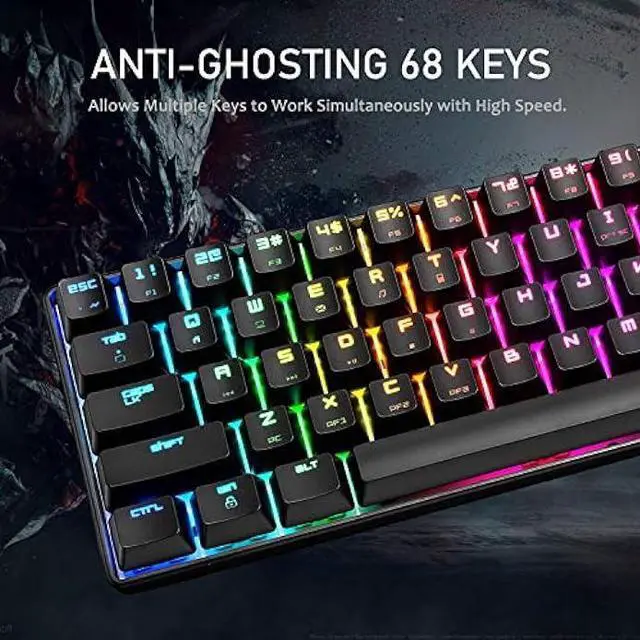 Alt view image 7 of 7 - Mechanical Gaming Keyboard 18 Chroma RGB Backlit Keyboard with Type C Brown Switches 68 Keys Anti-ghosting Wired Gaming Keyboard for PC/Mac Gamer, Typist, Tactile