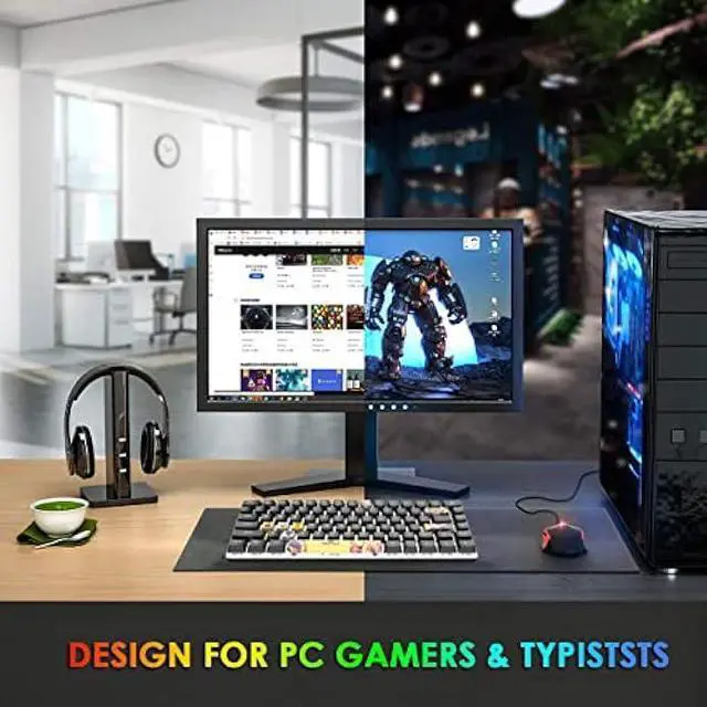 Alt view image 5 of 6 - LexonElec Wired Mechanical Gaming Keyboard Hot-Swappable Compact 82 Keys,9 Dye Sublimation Keycaps,White Backlit,Detachable Type-C,Ergonomic for Windows PC Gamers(Red Switch,Black)