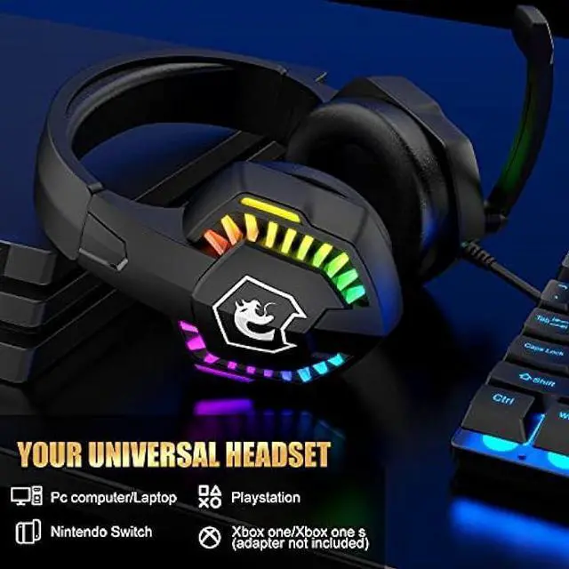 Alt view image 5 of 7 - Wired Gaming Keyboard and Mouse Headset Combo,Rainbow LED Backlit Wired Keyboard,Over Ear Headphone with Mic,Rainbow Backlit Gaming Mice,Mouse Pad,for PC,Laptop,Mac,PS4,Xbox(Black)