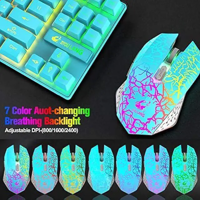 Alt view image 6 of 6 - Wireless Gaming Keyboard and Mouse Combo, Rainbow Backlit Rechargeable 3800mAh Battery, 87-Key Mechanical Feel Keyboard, RGB Gaming Quiet Mouse and Mouse Pad for PC Gamers (Blue)