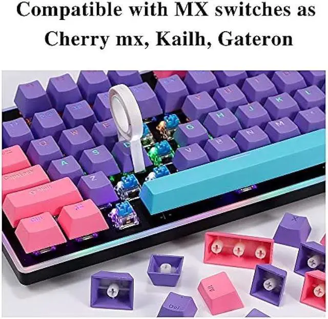 Alt view image 5 of 6 - Ussixchare Backlit Keycaps 60 Percent 87/104 PBT Key Caps Set for 60% Mechanical Gaming Keyboard Gateron Kailh MX Switches (Violet)