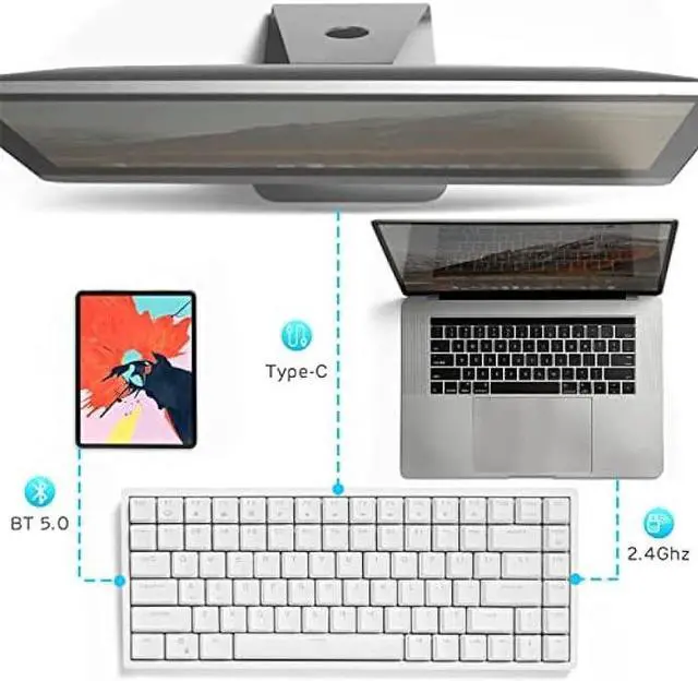 Alt view image 2 of 6 - RK ROYAL KLUDGE RK84 Wireless Blue Backlit 75% Triple Mode BT5.0/2.4G/USB-C Hot Swappable Mechanical Keyboard, 84 Keys Tenkeyless Mechanical Keyboard w/Programmable Software, Blue Switch