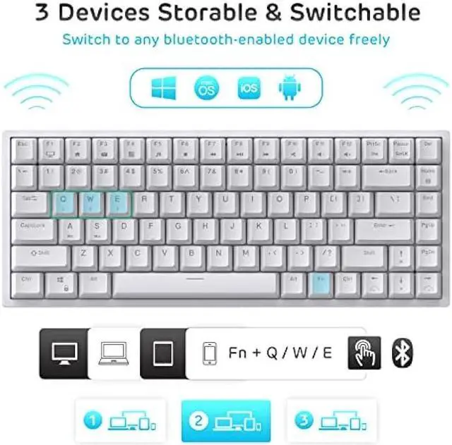 Alt view image 3 of 6 - RK ROYAL KLUDGE RK84 Wireless Blue Backlit 75% Triple Mode BT5.0/2.4G/USB-C Hot Swappable Mechanical Keyboard, 84 Keys Tenkeyless Mechanical Keyboard w/Programmable Software, Blue Switch