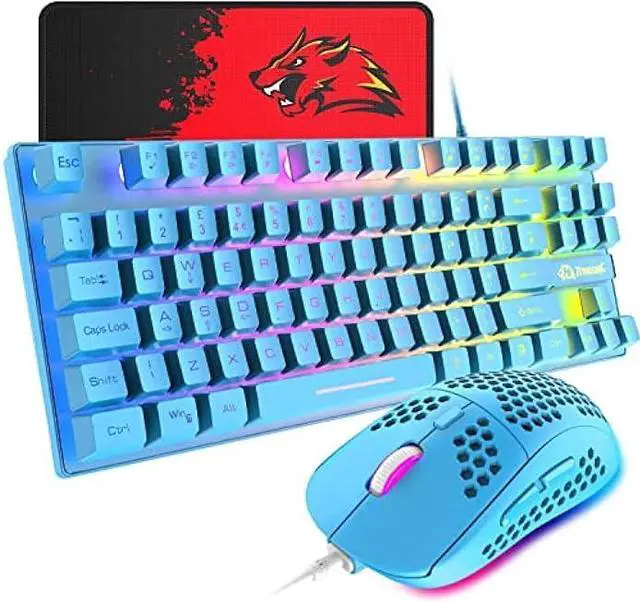 Main image of Gaming Keyboard and Mouse Combo,88 Keys Compact Rainbow Backlit Mechanical Feel Keyboard,RGB Backlit 6400 DPI Lightweight Gaming Mouse with Honeycomb Shell for Windows PC Gamers (Blue)
