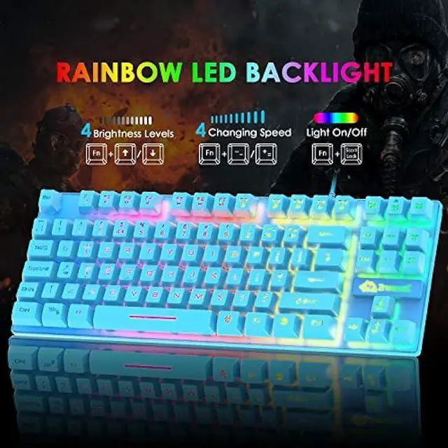 Alt view image 2 of 8 - Gaming Keyboard and Mouse Combo,88 Keys Compact Rainbow Backlit Mechanical Feel Keyboard,RGB Backlit 6400 DPI Lightweight Gaming Mouse with Honeycomb Shell for Windows PC Gamers (Blue)