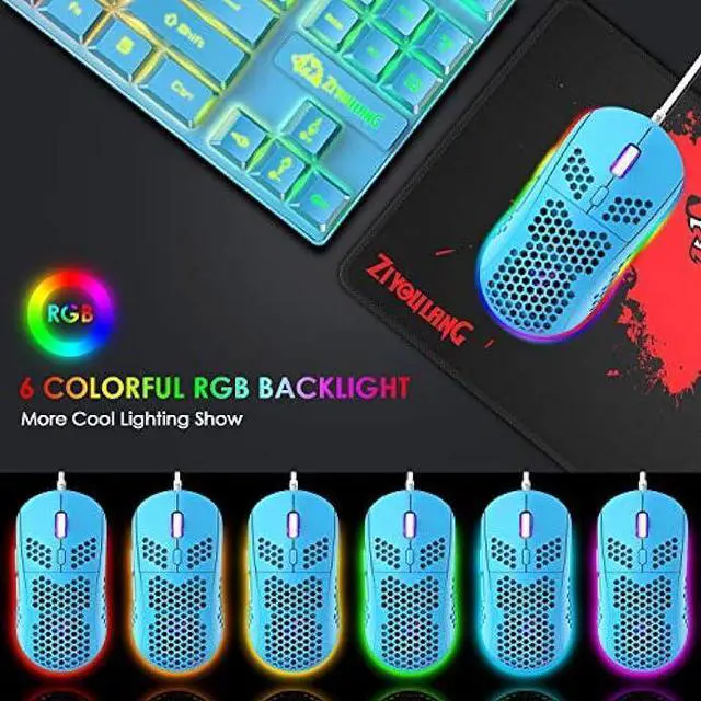 Alt view image 5 of 8 - Gaming Keyboard and Mouse Combo,88 Keys Compact Rainbow Backlit Mechanical Feel Keyboard,RGB Backlit 6400 DPI Lightweight Gaming Mouse with Honeycomb Shell for Windows PC Gamers (Blue)