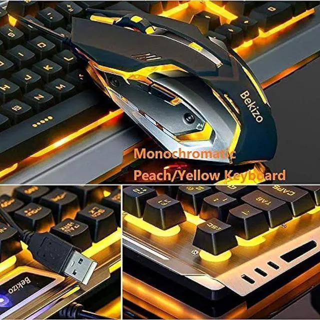 Alt view image 4 of 7 - Iron Orange Yellow Gaming Keyboard Mouse Combo,104 Full Size Metallic Backlit Keyboard,LED Keyboard Color Change Lighted Keyboard,PC Computer USB Keyboard, Gamer Keyboard,for Prime Xbox One PS4 Gamer
