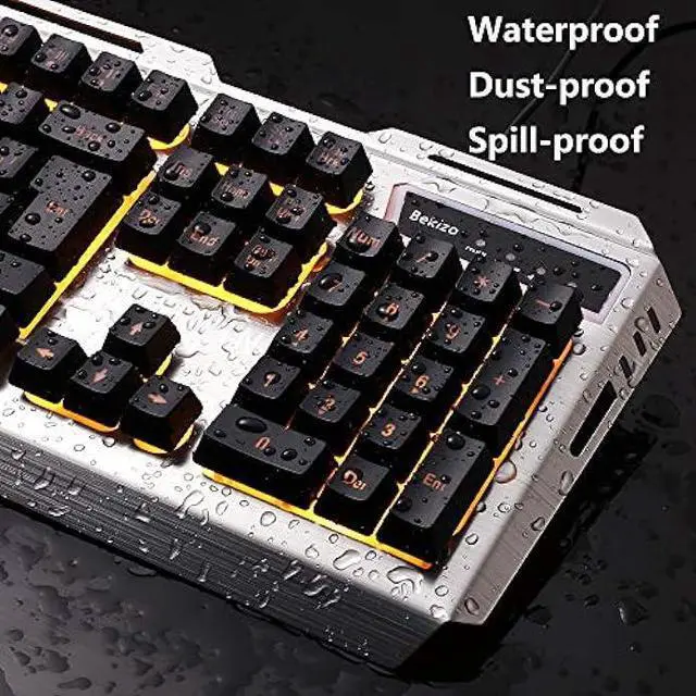 Alt view image 6 of 7 - Iron Orange Yellow Gaming Keyboard Mouse Combo,104 Full Size Metallic Backlit Keyboard,LED Keyboard Color Change Lighted Keyboard,PC Computer USB Keyboard, Gamer Keyboard,for Prime Xbox One PS4 Gamer