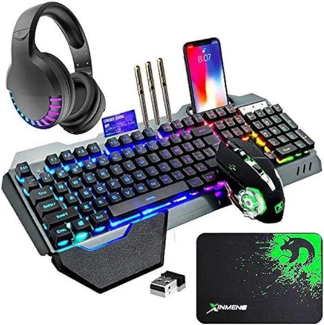 Main image of Wireless Gaming Keyboard Mouse Bluetooth Headset Kit with 16 RGB Backlit Rechargeable Battery Metal Mechanical Ergonomic Waterproof Dustproof Removable Palm Rest for Laptop PC Gamer(Rainbow RGB)