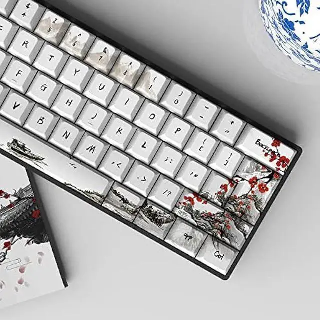 Alt view image 3 of 7 - JSJT Custom Keycaps-Keycaps 60 Percent,Plum Blossom Keycaps PBT Dye-Sublimation Cherry Profile Keycaps 80 Keys for 61/64/67/68 ANSI/ISO Layout Cherry MX Swtich Gaming Mechanical Keyboards