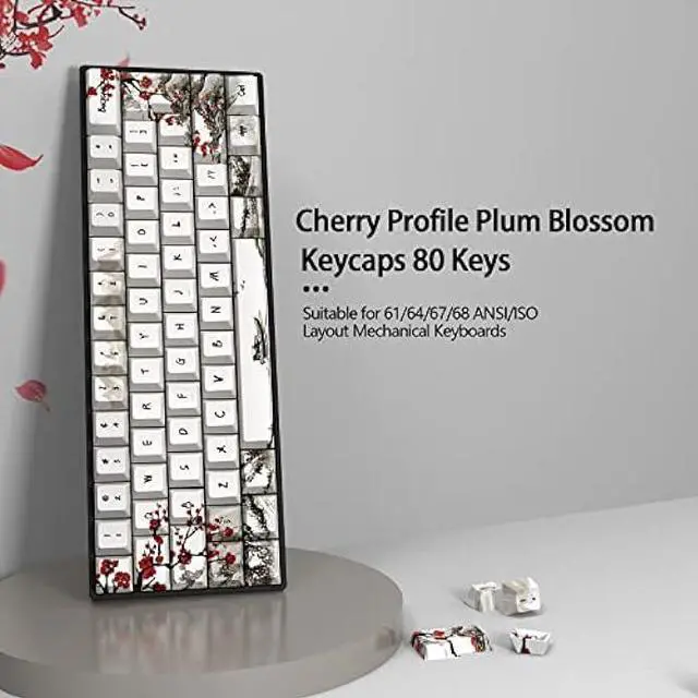 Alt view image 5 of 7 - JSJT Custom Keycaps-Keycaps 60 Percent,Plum Blossom Keycaps PBT Dye-Sublimation Cherry Profile Keycaps 80 Keys for 61/64/67/68 ANSI/ISO Layout Cherry MX Swtich Gaming Mechanical Keyboards
