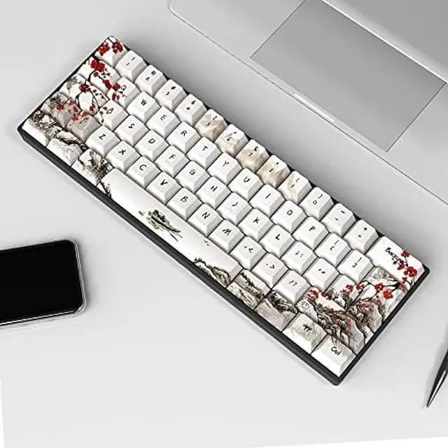 Alt view image 7 of 7 - JSJT Custom Keycaps-Keycaps 60 Percent,Plum Blossom Keycaps PBT Dye-Sublimation Cherry Profile Keycaps 80 Keys for 61/64/67/68 ANSI/ISO Layout Cherry MX Swtich Gaming Mechanical Keyboards