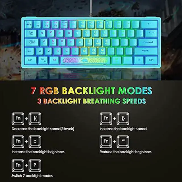 Alt view image 3 of 7 - 60% Gaming Keyboard and Mouse Combo Rainbow LED Backlit Keyboard with 61 Keys Membrane Mini Portable Ergonomic Design Ultralight Gaming Mouse 6400 DPI,Gaming Mouse Pad for Windows PC Gamers(Blue)