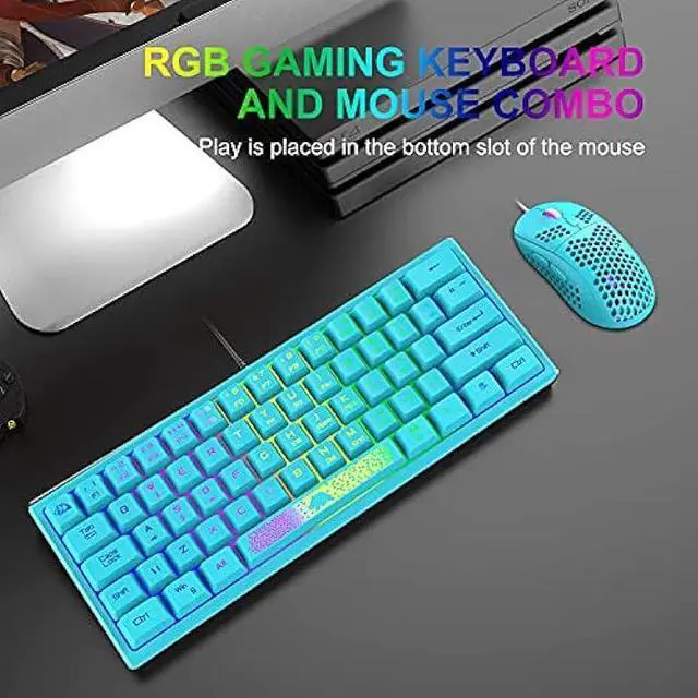Alt view image 7 of 7 - 60% Gaming Keyboard and Mouse Combo Rainbow LED Backlit Keyboard with 61 Keys Membrane Mini Portable Ergonomic Design Ultralight Gaming Mouse 6400 DPI,Gaming Mouse Pad for Windows PC Gamers(Blue)