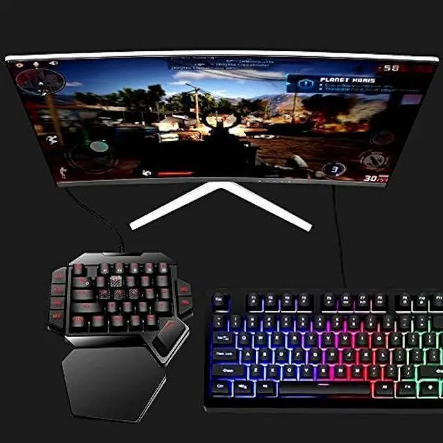 Alt view image 2 of 7 - Cakce RGB One Handed Mechanical Gaming Keyboard,Colorful Backlit Professional Gaming Keyboard with Wrist Rest Support,USB Wired Single Hand Mechanical Keyboard for Game