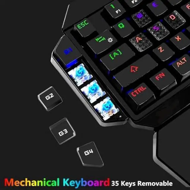 Alt view image 4 of 7 - Cakce RGB One Handed Mechanical Gaming Keyboard,Colorful Backlit Professional Gaming Keyboard with Wrist Rest Support,USB Wired Single Hand Mechanical Keyboard for Game
