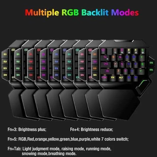 Alt view image 3 of 7 - Cakce RGB One Handed Mechanical Gaming Keyboard,Colorful Backlit Professional Gaming Keyboard with Wrist Rest Support,USB Wired Single Hand Mechanical Keyboard for Game