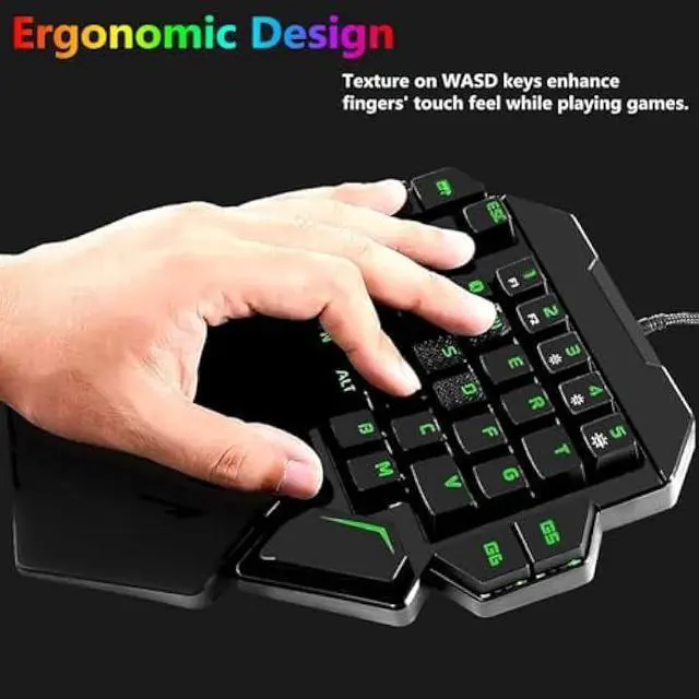 Alt view image 5 of 7 - Cakce RGB One Handed Mechanical Gaming Keyboard,Colorful Backlit Professional Gaming Keyboard with Wrist Rest Support,USB Wired Single Hand Mechanical Keyboard for Game