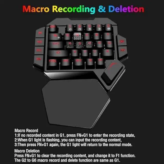 Alt view image 6 of 7 - Cakce RGB One Handed Mechanical Gaming Keyboard,Colorful Backlit Professional Gaming Keyboard with Wrist Rest Support,USB Wired Single Hand Mechanical Keyboard for Game