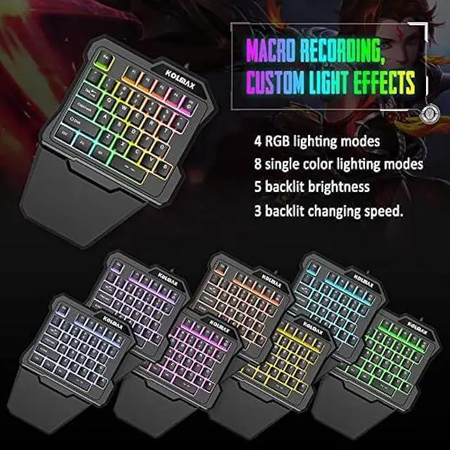 Alt view image 2 of 7 - RGB One Handed Gaming Keyboard and Mouse Combo,USB Wired Mechanical Feeling Gaming Keypad with Wrist Rest Support, Gaming Mouse for Laptop PC Xbox PS4 Game Office
