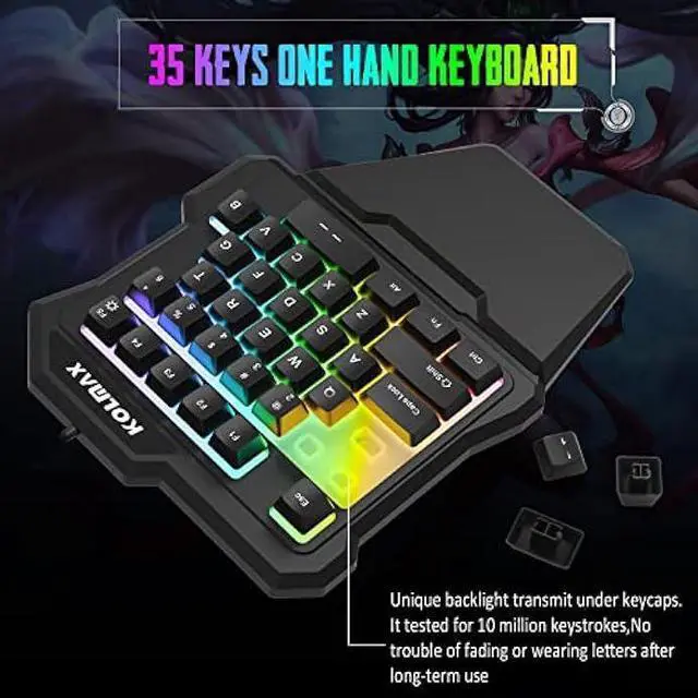 Alt view image 6 of 7 - RGB One Handed Gaming Keyboard and Mouse Combo,USB Wired Mechanical Feeling Gaming Keypad with Wrist Rest Support, Gaming Mouse for Laptop PC Xbox PS4 Game Office