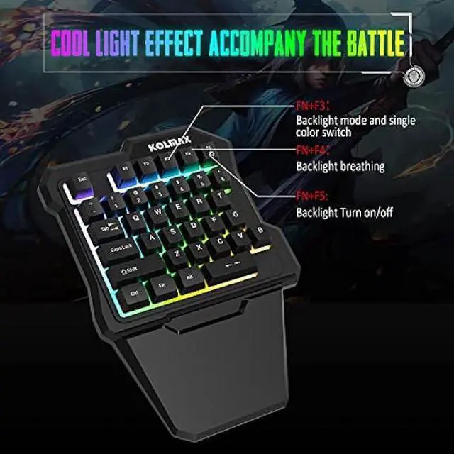 Alt view image 3 of 7 - RGB One Handed Gaming Keyboard and Mouse Combo,USB Wired Mechanical Feeling Gaming Keypad with Wrist Rest Support, Gaming Mouse for Laptop PC Xbox PS4 Game Office