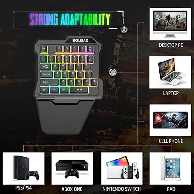 Alt view image 4 of 7 - RGB One Handed Gaming Keyboard and Mouse Combo,USB Wired Mechanical Feeling Gaming Keypad with Wrist Rest Support, Gaming Mouse for Laptop PC Xbox PS4 Game Office