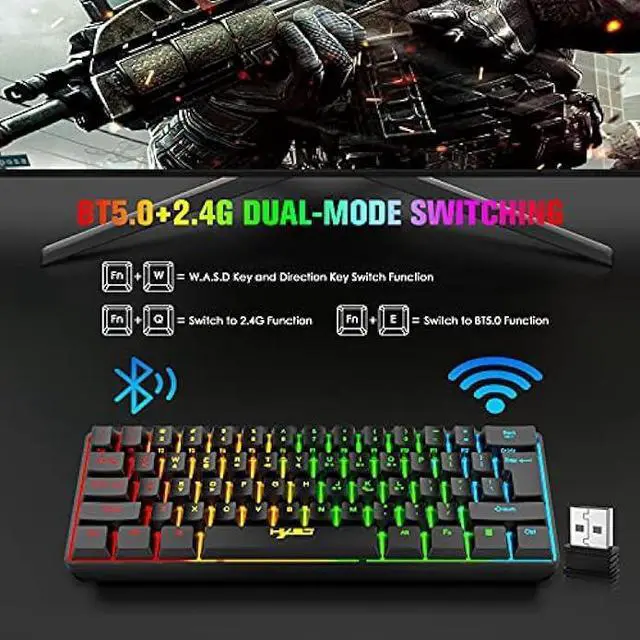 Alt view image 2 of 7 - Wireless Gaming Keyboard and Mouse Combo, 2200mAh Mini 61 Keys Mechanical Feeling Keyboard with Bluetooth 5.1&2.4G Wireless Dual Modes,RGB Backlit Wireless Lightweight Gaming Mouse for PC/Gamer