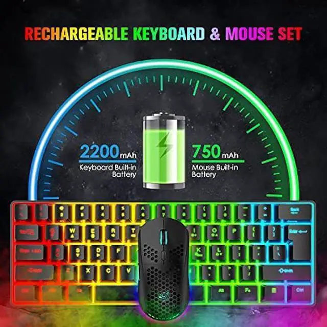 Alt view image 7 of 7 - Wireless Gaming Keyboard and Mouse Combo, 2200mAh Mini 61 Keys Mechanical Feeling Keyboard with Bluetooth 5.1&2.4G Wireless Dual Modes,RGB Backlit Wireless Lightweight Gaming Mouse for PC/Gamer