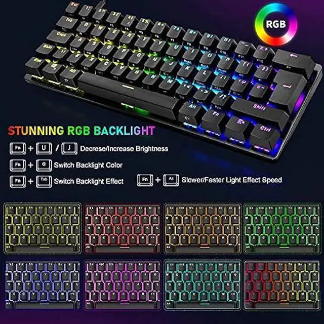 Alt view image 2 of 6 - Wired Gaming Keyboard Mouse Combo Chroma RGB Backlit Mechanical Keyboard with 61 Keys Anti-ghosting Floating Keycaps Metal Plate Type-C RGB Gaming Mouse 6400 DPI for PC Gamers (Black/Blue Switch)