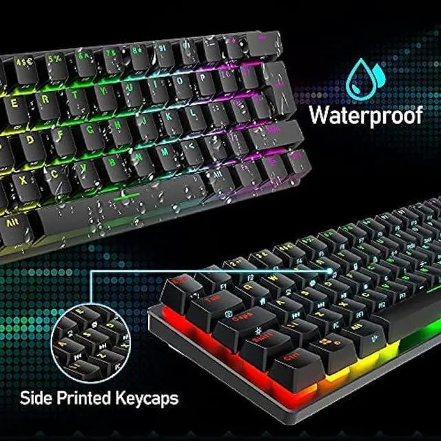 Alt view image 3 of 6 - Wired Gaming Keyboard Mouse Combo Chroma RGB Backlit Mechanical Keyboard with 61 Keys Anti-ghosting Floating Keycaps Metal Plate Type-C RGB Gaming Mouse 6400 DPI for PC Gamers (Black/Blue Switch)
