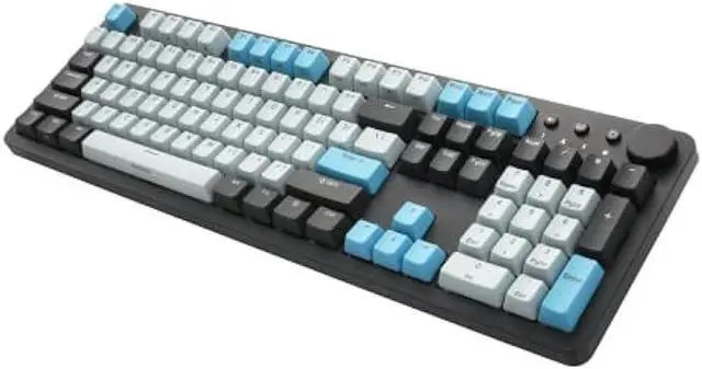 Main image of i-rocks K73M Mechanical Gaming Keyboard with Media Control Knob, 107 Keys, PBT Keycaps, Multimedia Hotkeys, Detachable USB-C Cable (Cherry MX Brown Switches, Cyberpunk Blue)