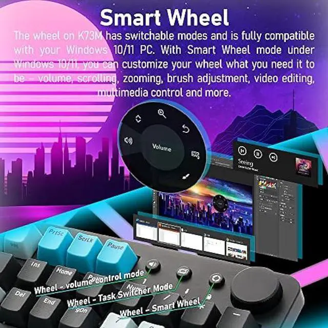 Alt view image 5 of 6 - i-rocks K73M Mechanical Gaming Keyboard with Media Control Knob, 107 Keys, PBT Keycaps, Multimedia Hotkeys, Detachable USB-C Cable (Cherry MX Brown Switches, Cyberpunk Blue)