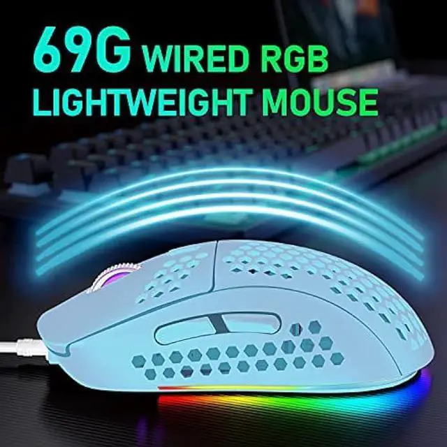 Alt view image 7 of 8 - 60% Compact Wired Mechanical Gaming Keyboard, Blue Switches, Rainbow LED Backlight, Tenkeyless, Programmable Macros, RGB Mouse 6400 DPI RGB Wired Gaming Bundle for PC Gamer Office Typist (Blue)