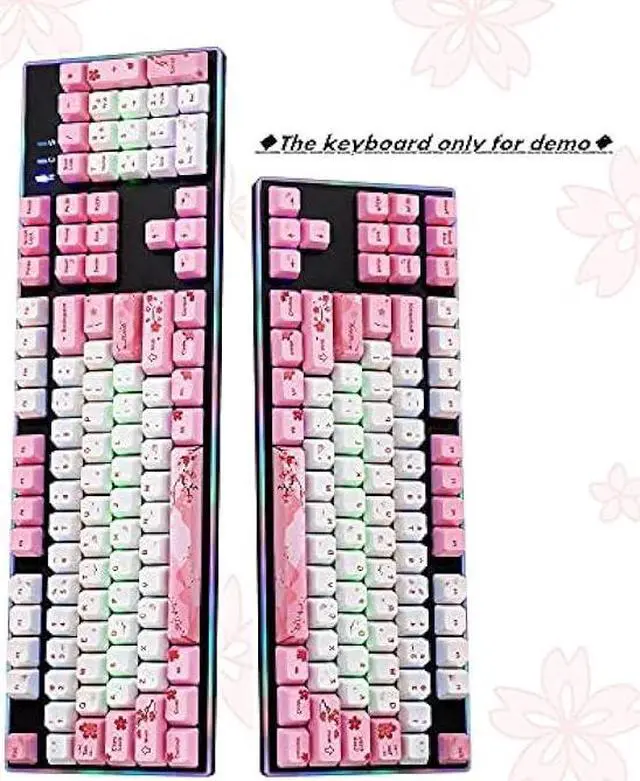 Alt view image 3 of 6 - GTSP 104 Sakura Keycaps Cute Japanese Custom Gaming keycap Set of Dye-Sub OEM Profile for Cherry Mx Gateron Kailh Switch 87/104 60% Mechanical Keyboard (Sakura)